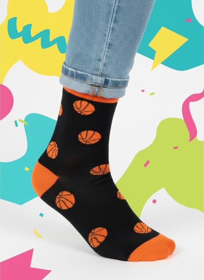 Basketbol Topu Desenli Çorap