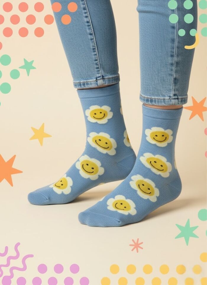 Gülen Papatya Desenli Çorap