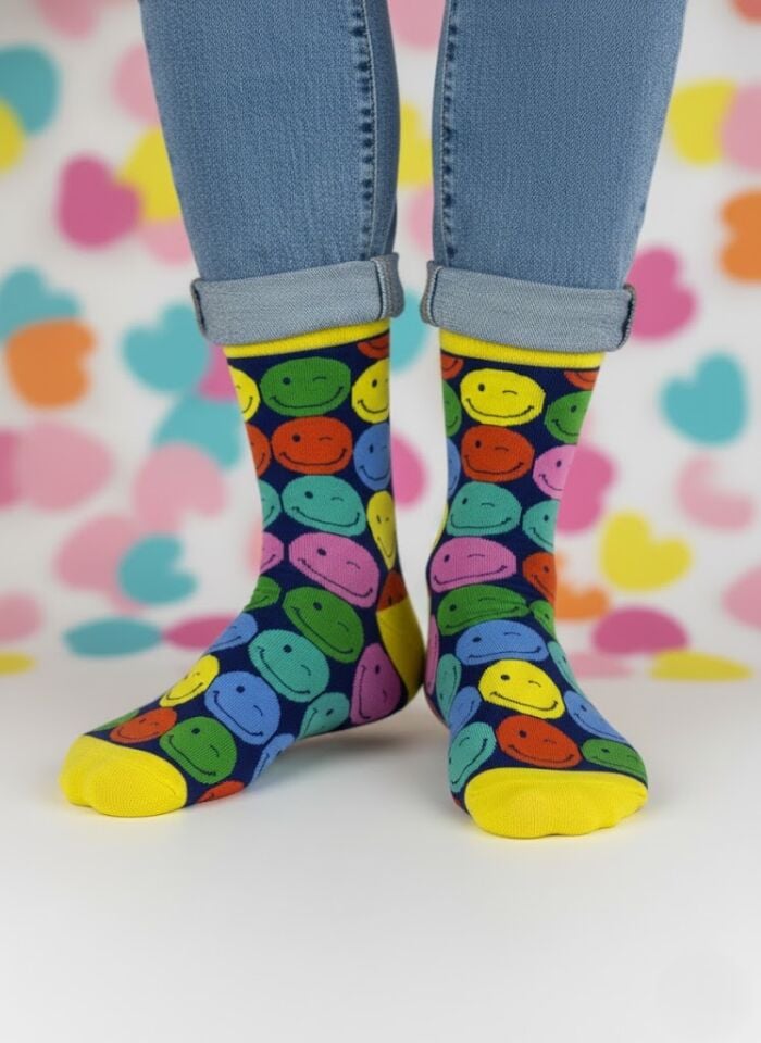 Neşeli Emojiler Desenli Çorap