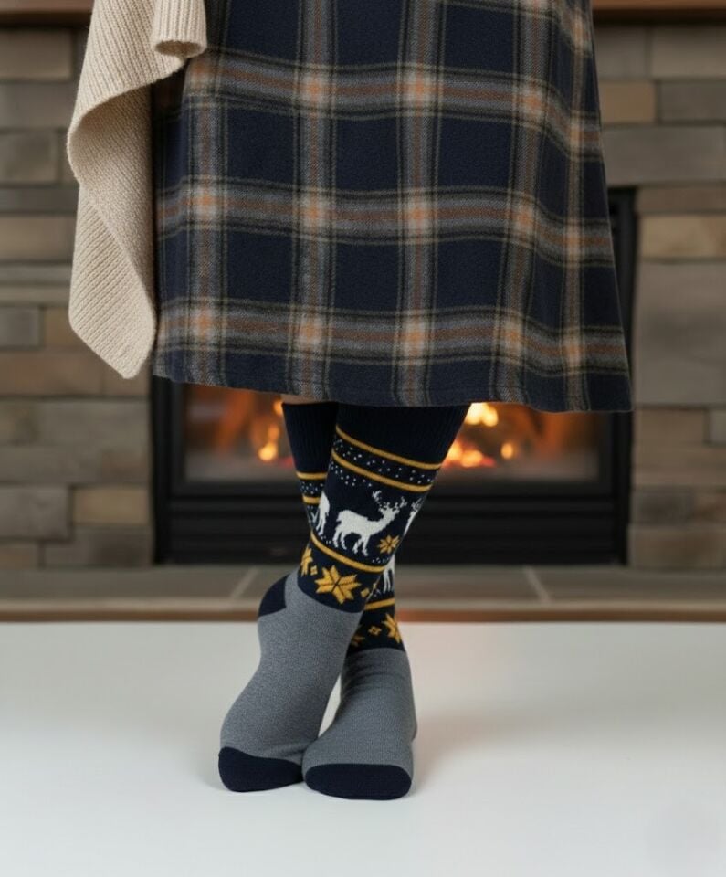 Geyik Desenli Havlu Çorap