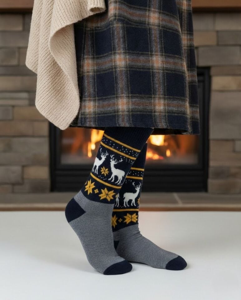 Geyik Desenli Havlu Çorap