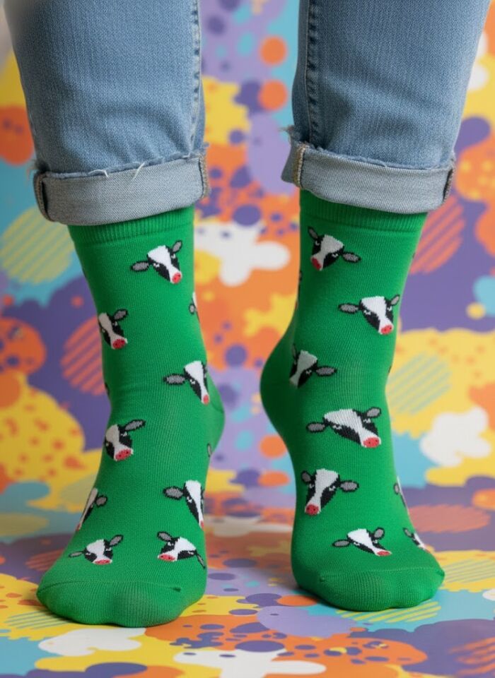 Neşeli İnek Desenli Çorap