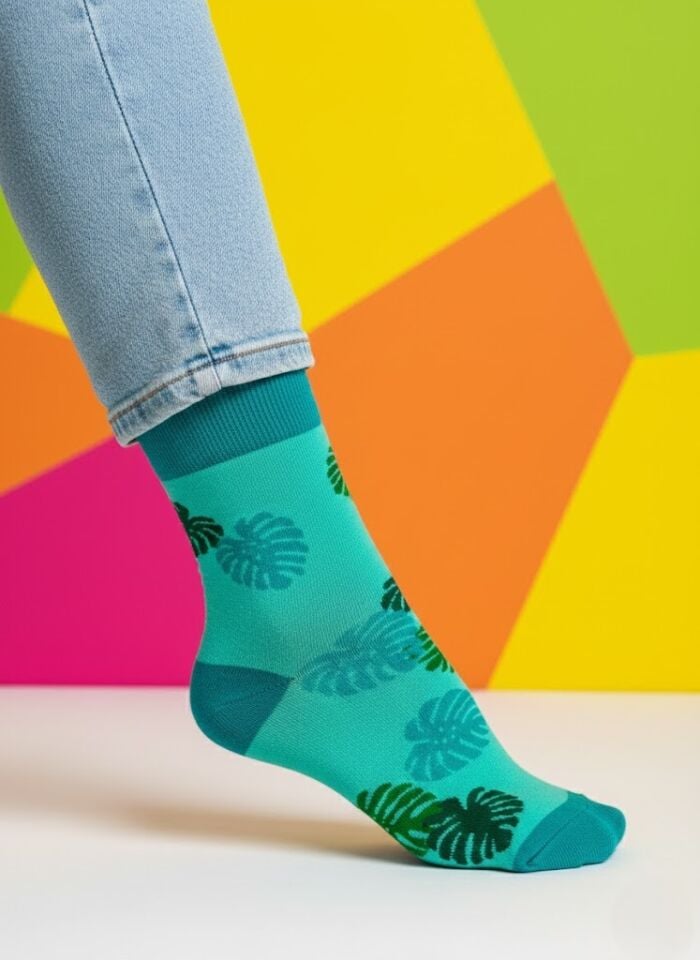 Palmiye Yaprakları Desenli Çorap