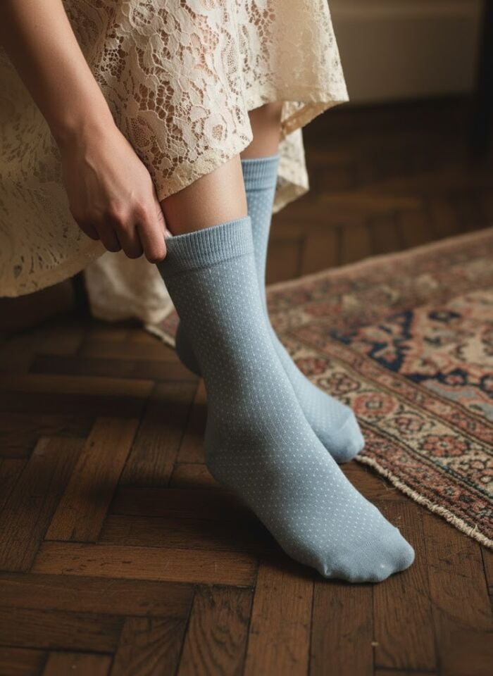 Mavi Benekli Kadın Soket Çorap