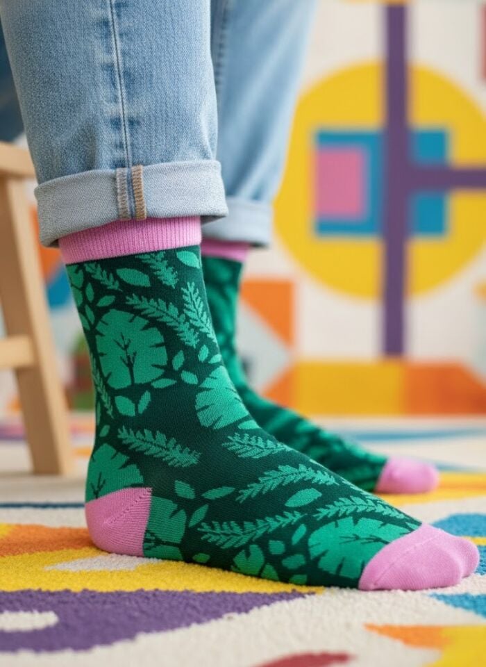 Palmiye Yapraklı Desenli Çorap