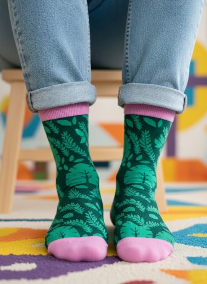 Palmiye Yapraklı Desenli Çorap