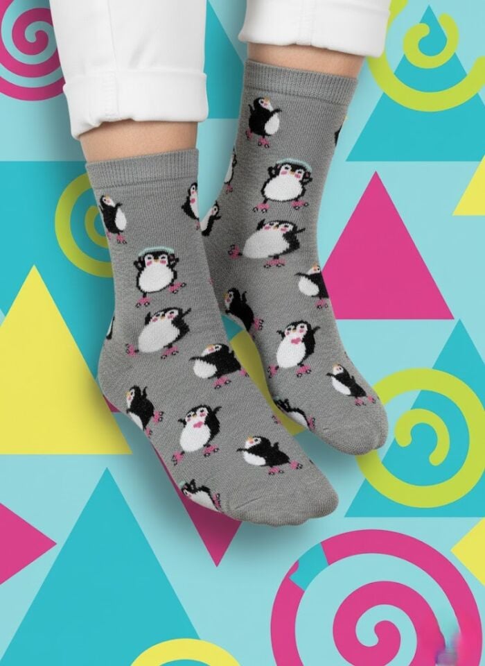 Penguen Desenli Çorap