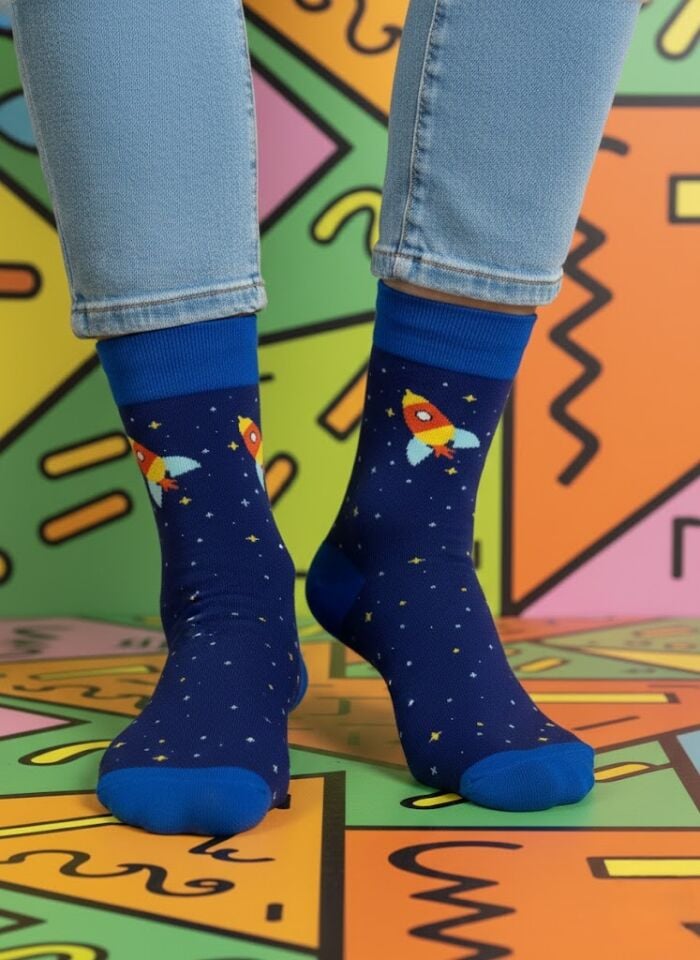 Roket Desenli Çorap