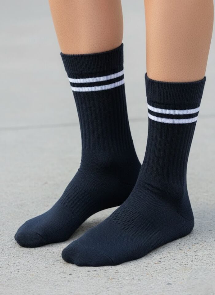 Siyah-Beyaz Çizgili Kolej Çorap