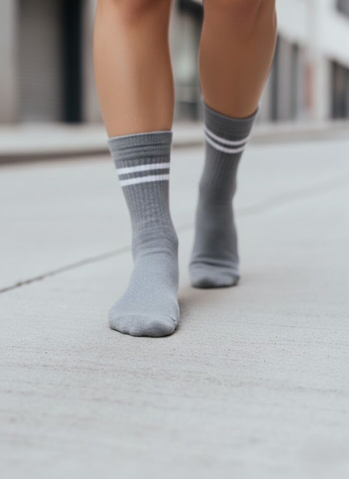Gri-Beyaz Çizgili Kolej Çorap