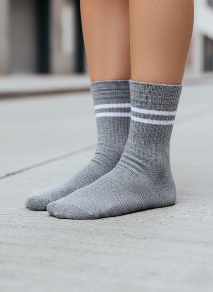 Gri-Beyaz Çizgili Kolej Çorap