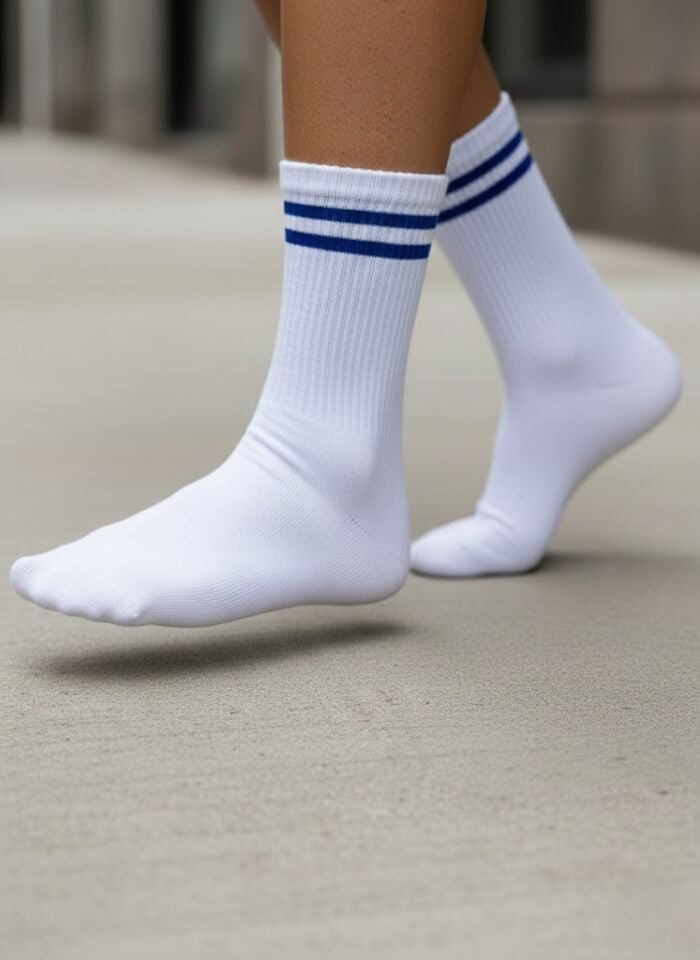 Beyaz-Mavi Çizgili Kolej Çorap