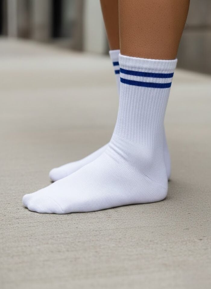Beyaz-Mavi Çizgili Kolej Çorap