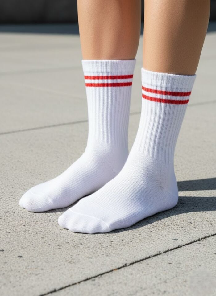 Beyaz-Kırmızı Çizgili Kolej Çorap