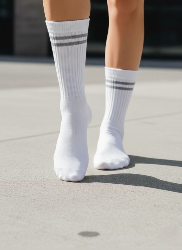 Beyaz-Gri (Simli) Çizgili Kolej Çorap