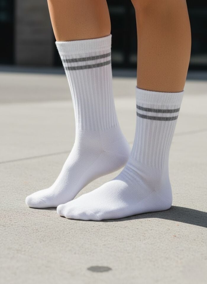 Beyaz-Gri (Simli) Çizgili Kolej Çorap