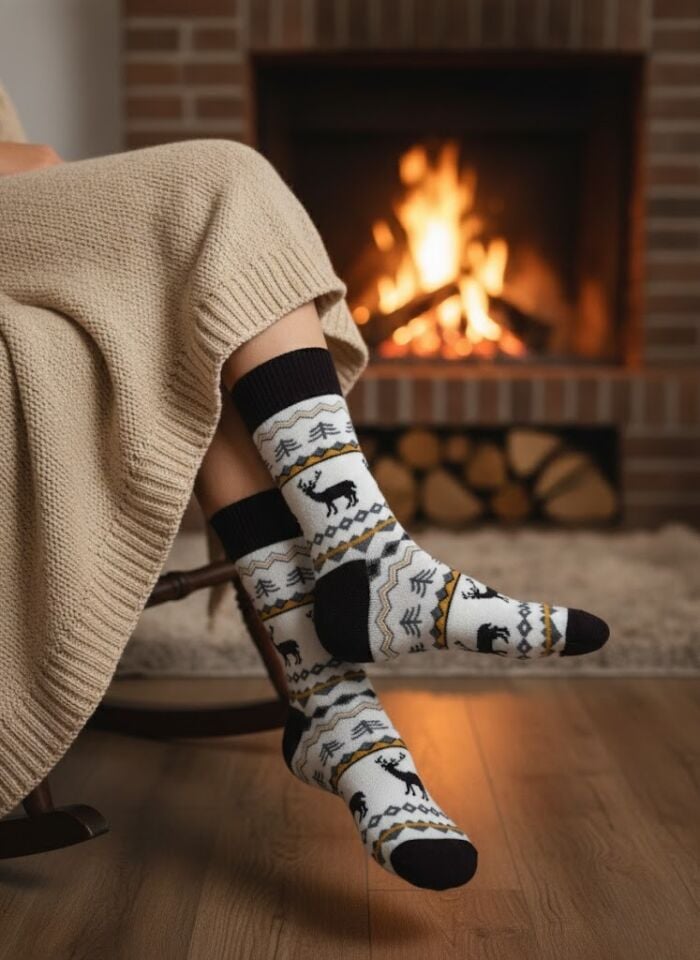 Geyik Desenli Havlu Çorap