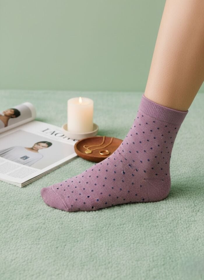 Simli Puantiyeli Kadın Soket Çorap