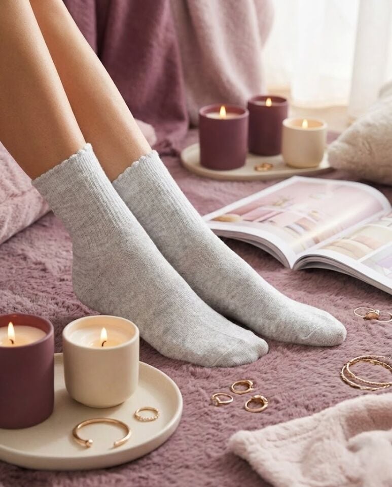 Gri Kadın Soket Çorap