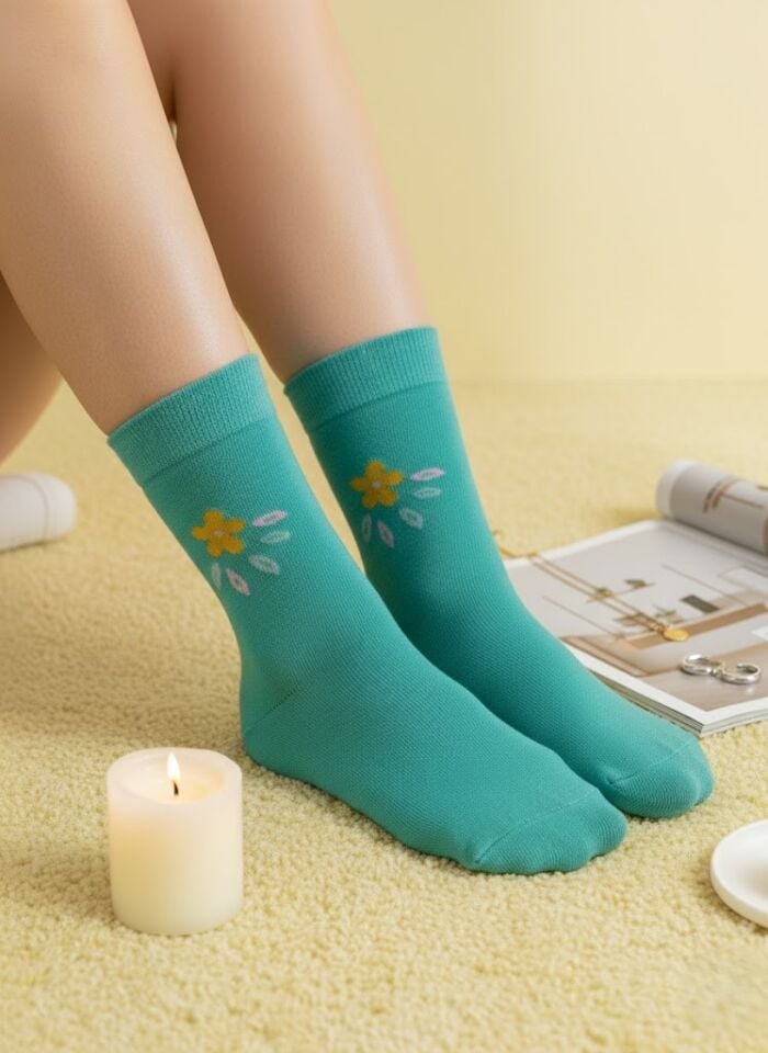 Çiçek Desenli Kadın Soket Çorap