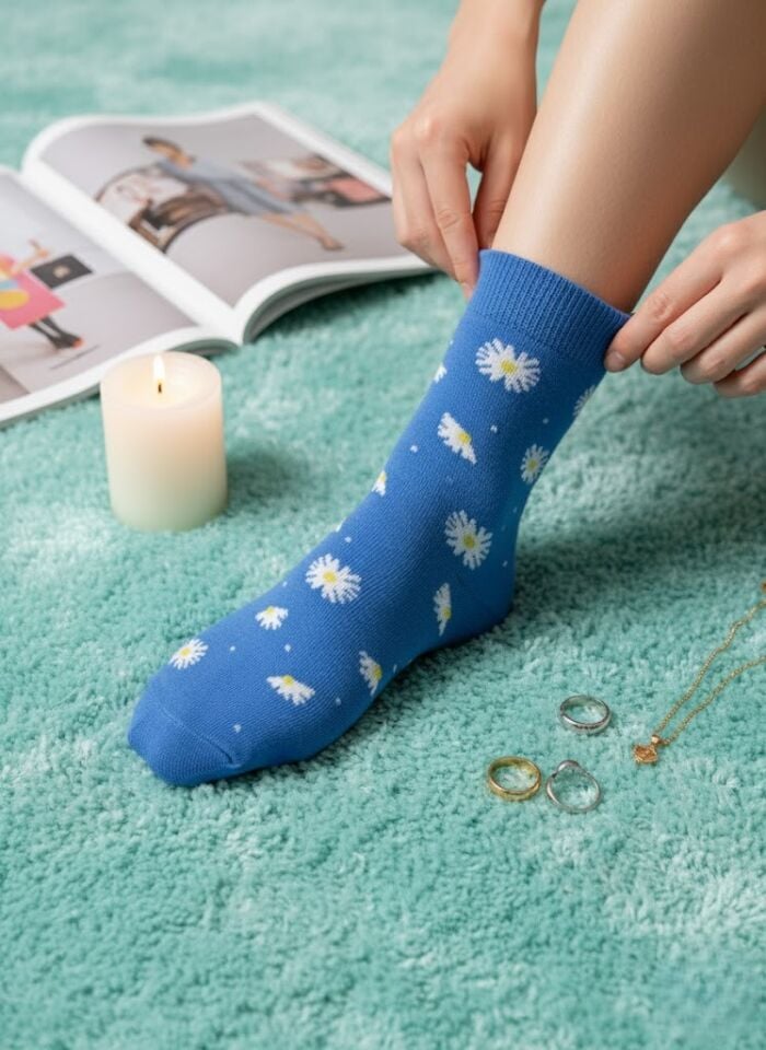 Papatya Desenli Kadın Soket Çorap