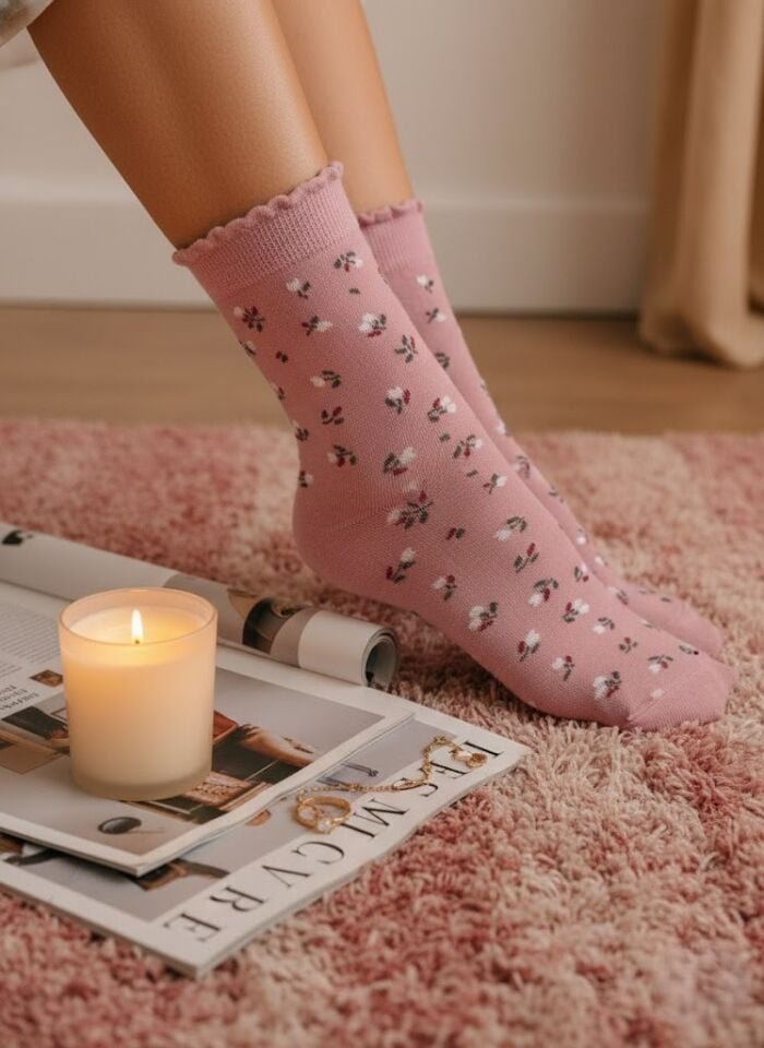 Çiçek Desenli Kadın Soket Çorap