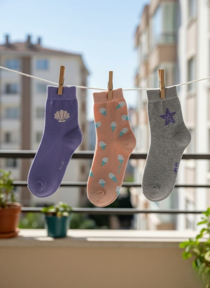 3'lü Kız Çocuk Çorap