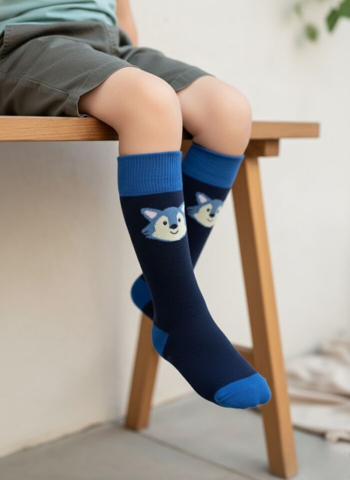 Tilki Desenli Çocuk Dizaltı Çorap