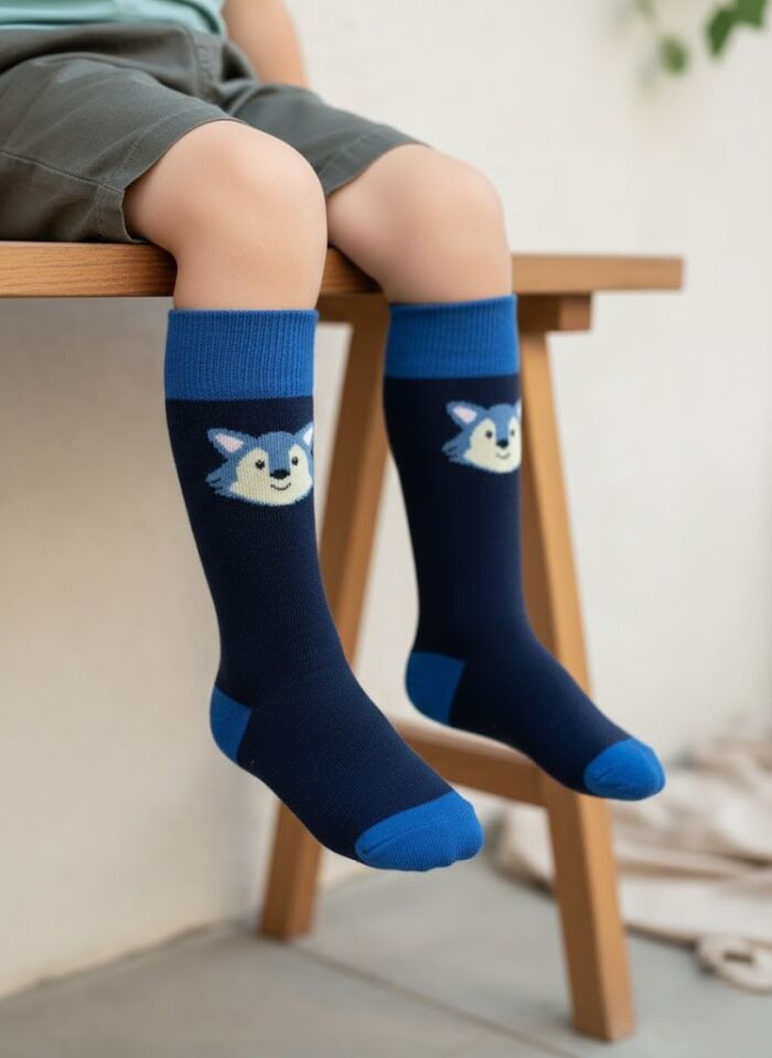 Tilki Desenli Çocuk Dizaltı Çorap