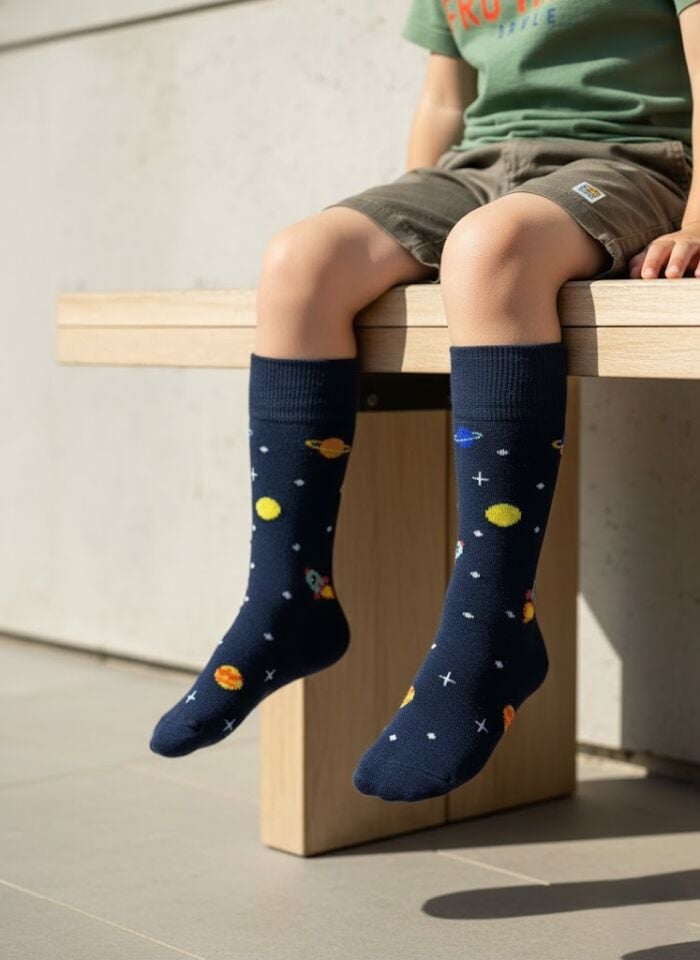 Uzay Desenli Çocuk Dizaltı Çorap
