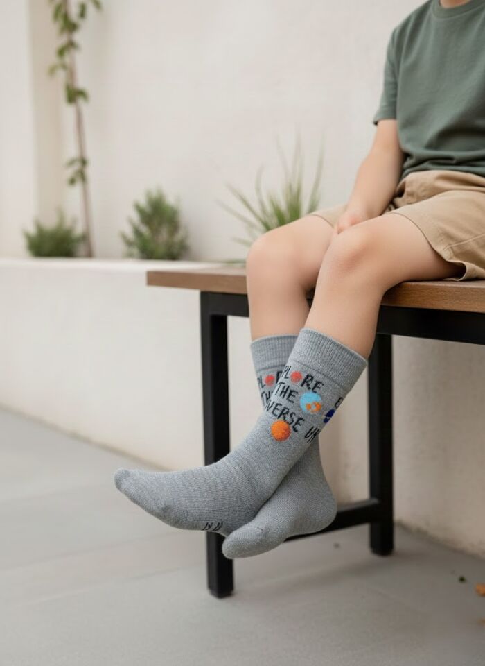 Explore The Universe Yazılı Çocuk Dizaltı Çorap
