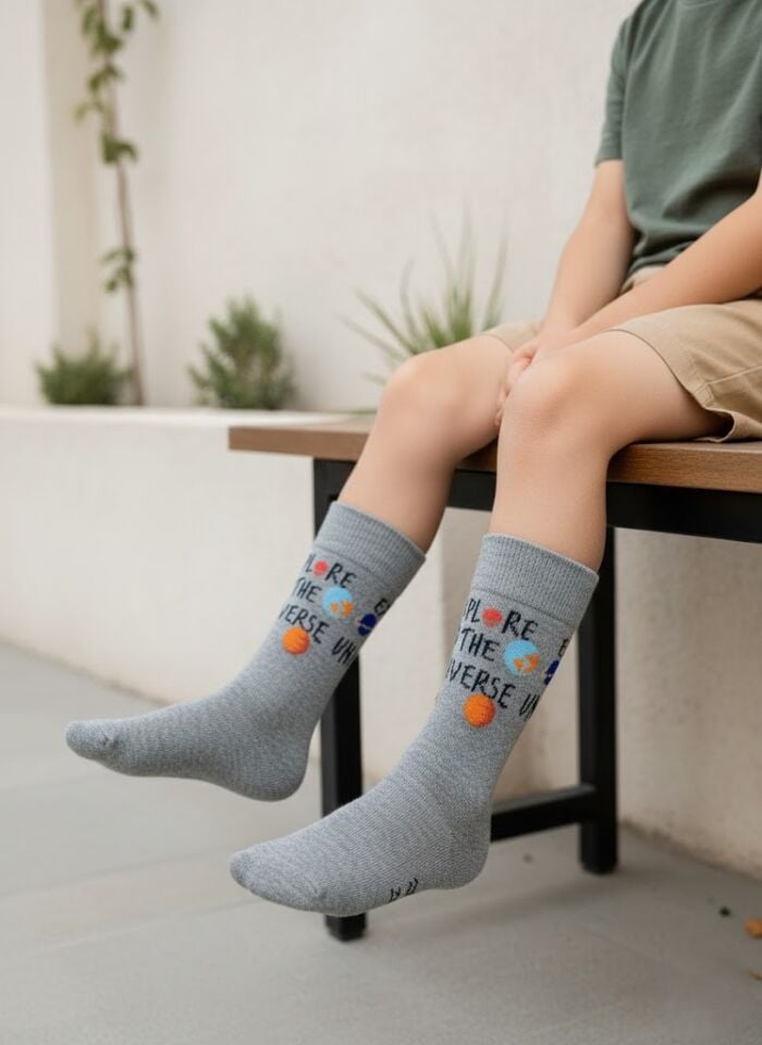 Explore The Universe Yazılı Çocuk Dizaltı Çorap