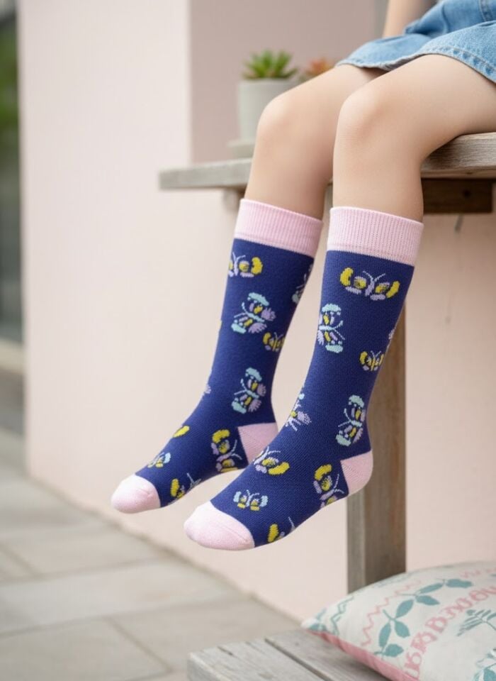 Mini Kelebekler Desenli Çocuk Dizaltı Çorap