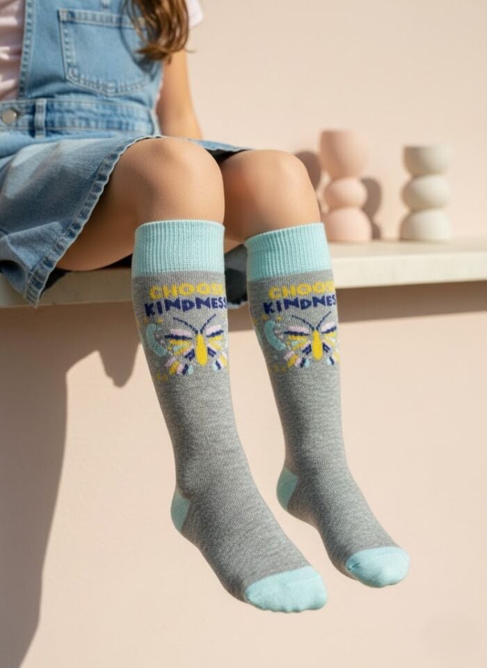 Kelebek Desenli Çocuk Dizaltı Çorap