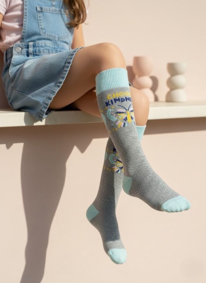 Kelebek Desenli Çocuk Dizaltı Çorap