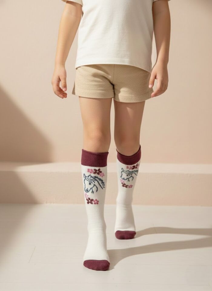 At Desenli Çocuk Dizaltı Çorap