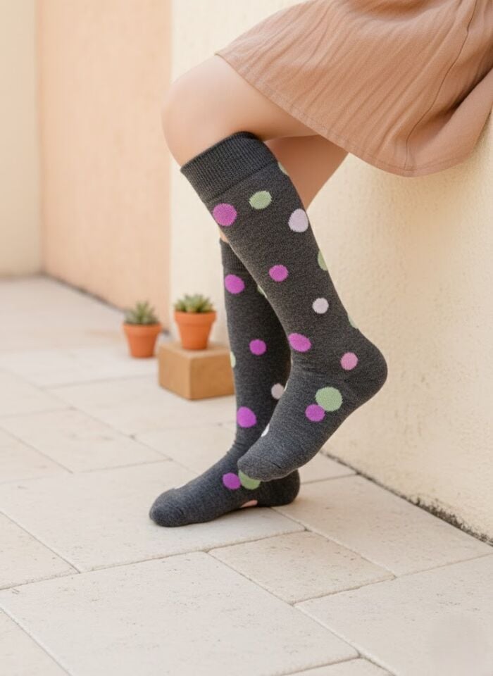 Puantiye Desenli Çocuk Dizaltı Çorap