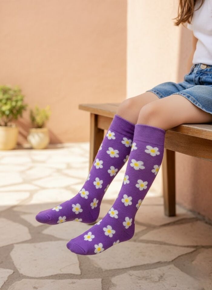 Papatya Desenli Çocuk Dizaltı Çorap