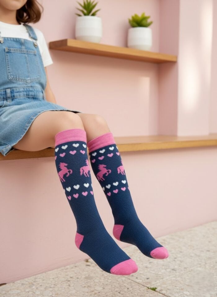 Kalp Desenli Çocuk Dizaltı Çorap