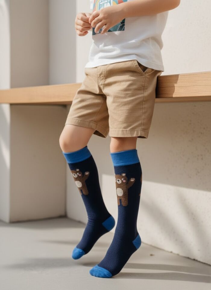 Ayı Desenli Çocuk Dizaltı Çorap