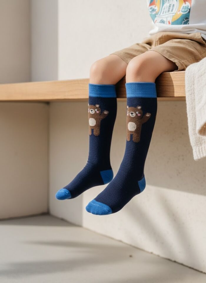 Ayı Desenli Çocuk Dizaltı Çorap