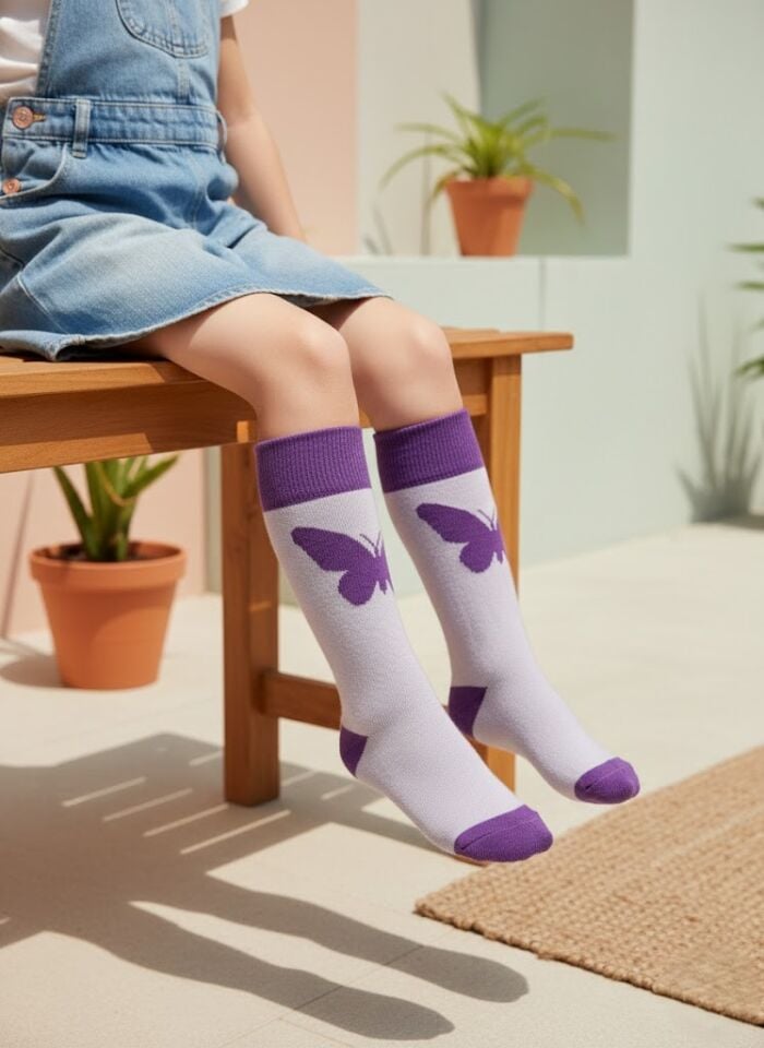 Kelebek Desenli Çocuk Dizaltı Çorap