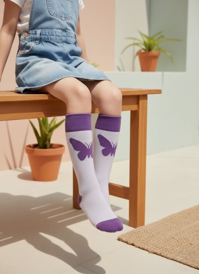 Kelebek Desenli Çocuk Dizaltı Çorap