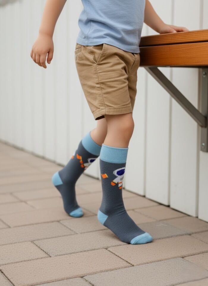 Astronot Desenli Çocuk Dizaltı Çorap