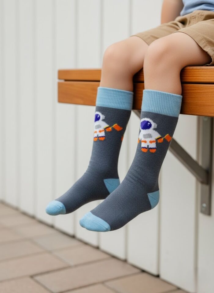 Astronot Desenli Çocuk Dizaltı Çorap