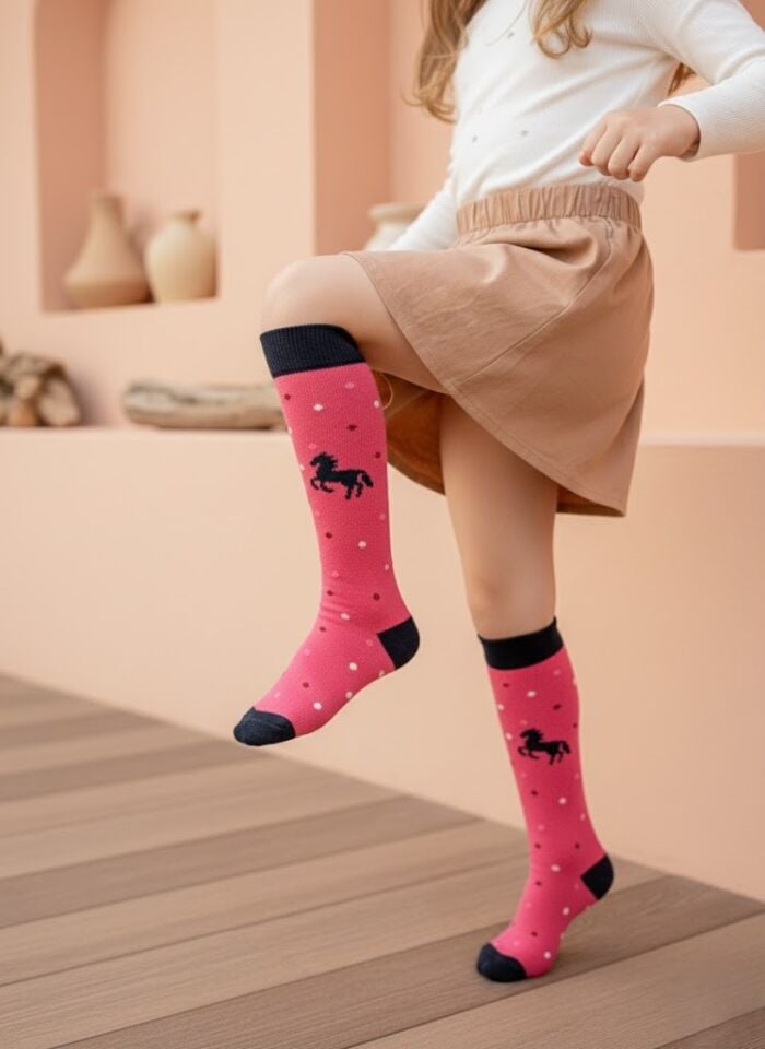 Puantiyeli At Desenli Çocuk Dizaltı Çorap