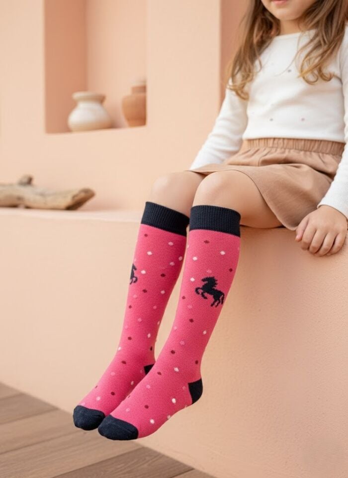 Puantiyeli At Desenli Çocuk Dizaltı Çorap