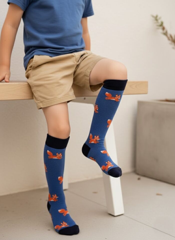 Tilki Desenli Çocuk Dizaltı Çorap
