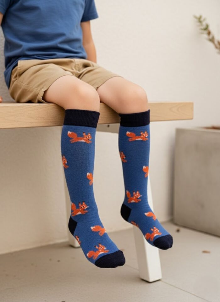 Tilki Desenli Çocuk Dizaltı Çorap