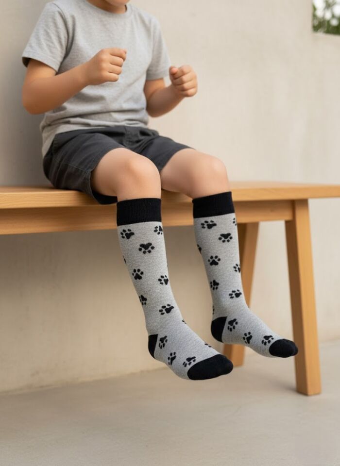 Pati Desenli Çocuk Dizaltı Çorap